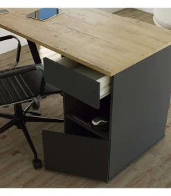 Mesa de despacho Kiroba acabado roble gold/gris, 76cm(alto) 137.5cm(ancho) 67cm(fondo)