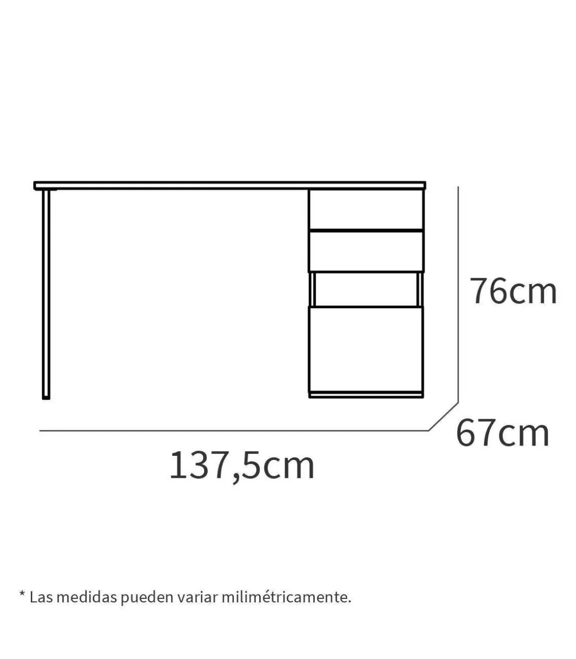 Mesa de despacho Kiroba acabado roble gold/gris, 76cm(alto) 137.5cm(ancho) 67cm(fondo)