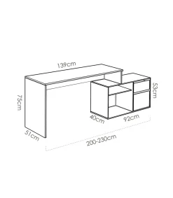 Mesa de despacho Santa Elena en blanco, 75 cm(alto)139 cm(ancho)50 cm(fondo)