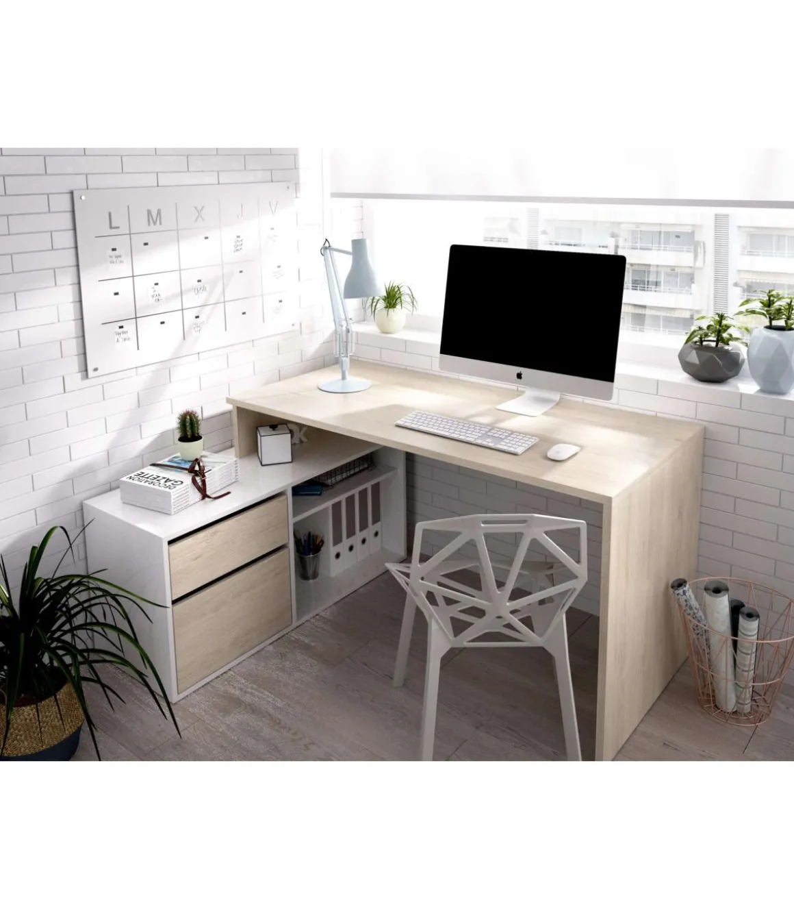 Mesa de despacho Santa Elena en natural-blanco 75 cm(alto)139 cm(ancho)50 cm(fondo)