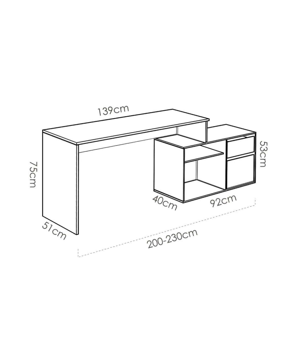 Mesa de despacho Santa Elena en natural-blanco 75 cm(alto)139 cm(ancho)50 cm(fondo)
