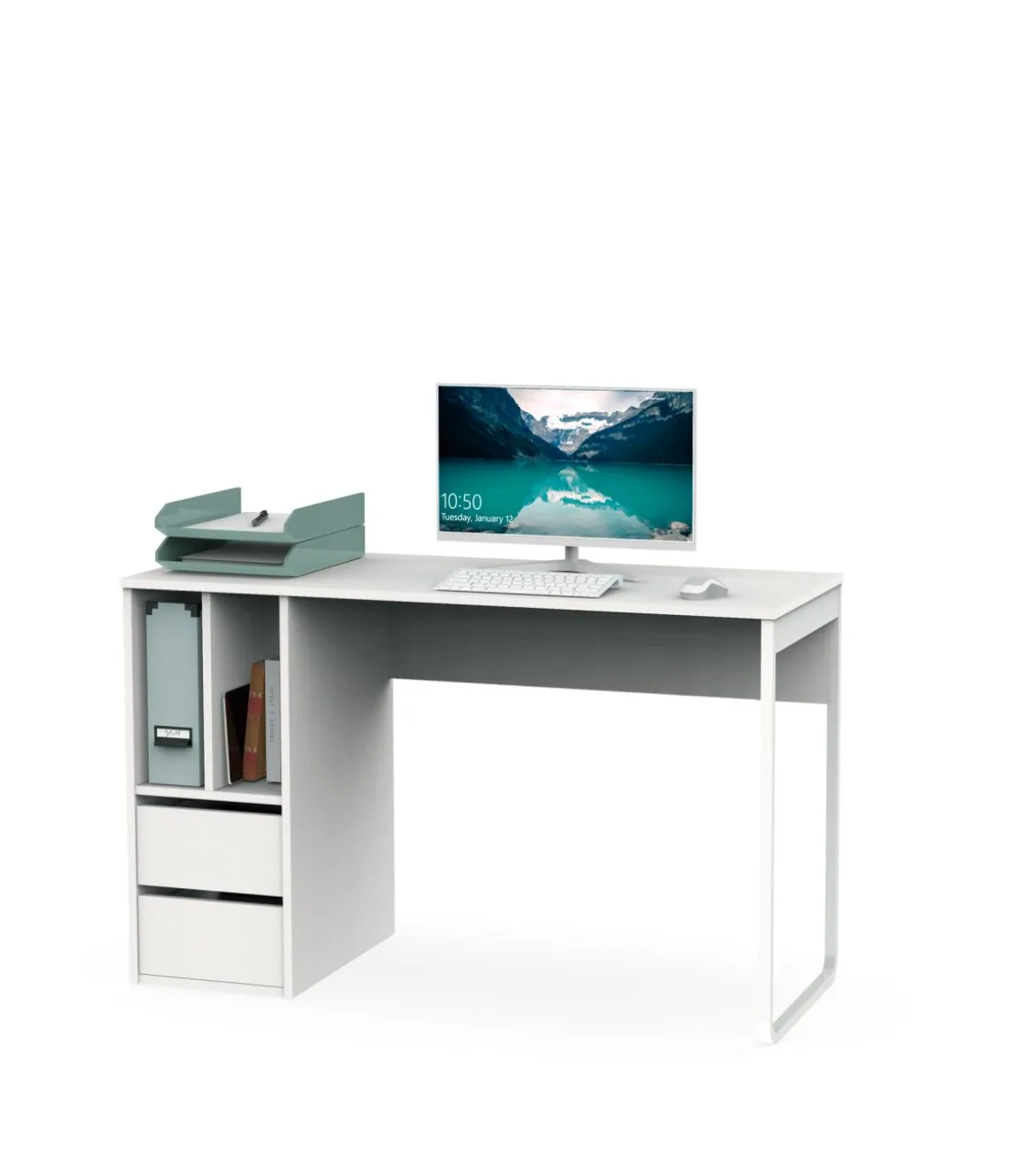 Mesa de escritorio Nolita acabado blanco, 74cm(Alto) 120cm(Ancho) 55cm(Fondo