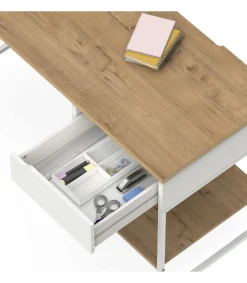 Mesa de escritorio Shira acabado blanco/roble, 76cm(Alto) 137.5cm(Ancho) 58cm(Fondo