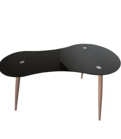 Mesa de estudio acabado cristal negro, 74cm(alto) x 140cm(ancho) x 70cm(fondo).