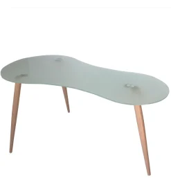 Mesa de estudio acabado cristal translucido, 74cm(alto) x 140cm(ancho) x 70cm(fondo).