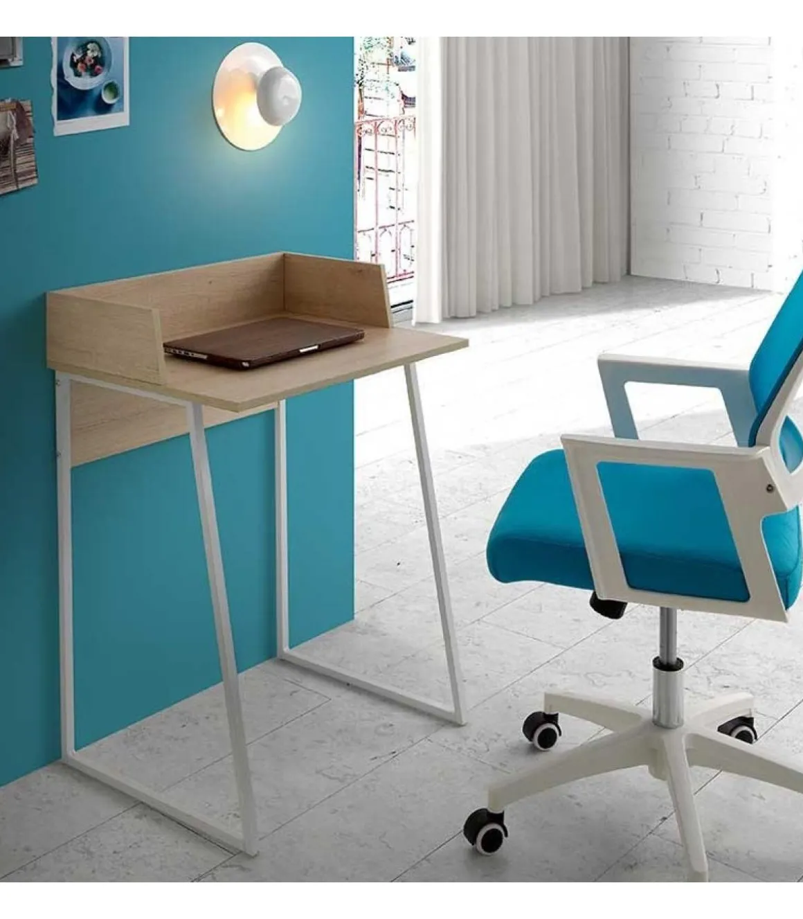 Mesa de estudio acabado roble/blanco, 84 cm(alto)60 cm(ancho) 48 cm(largo)