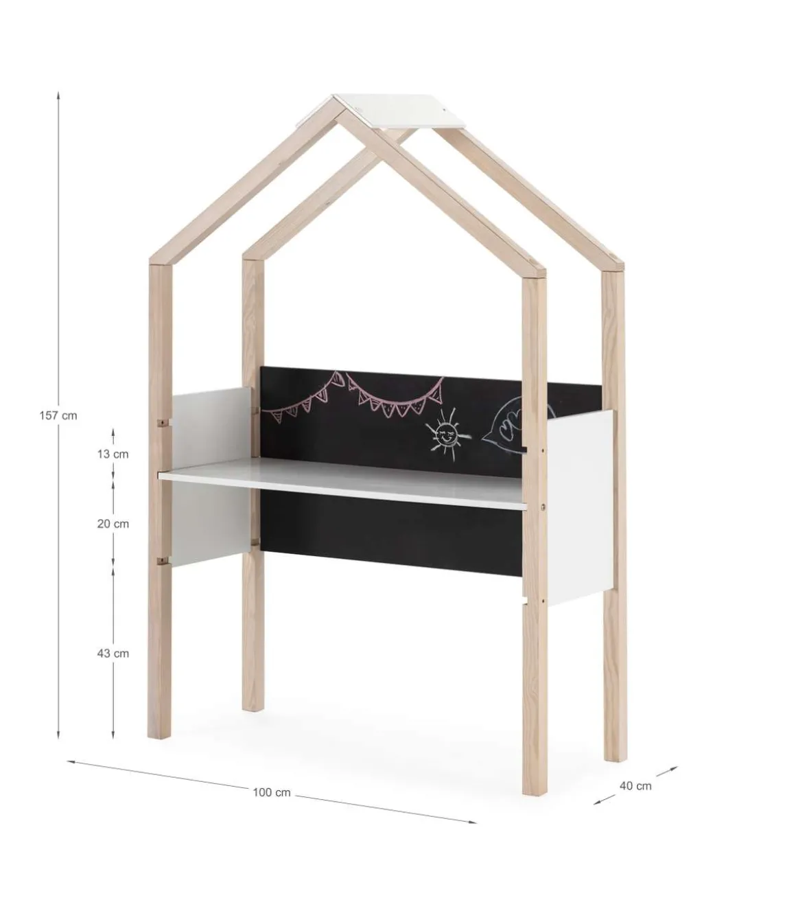 Mesa de estudio modelo Rosalia acabado blanco/cera blanca, 100cm(ancho) 155cm(altura) 40cm(fondo)