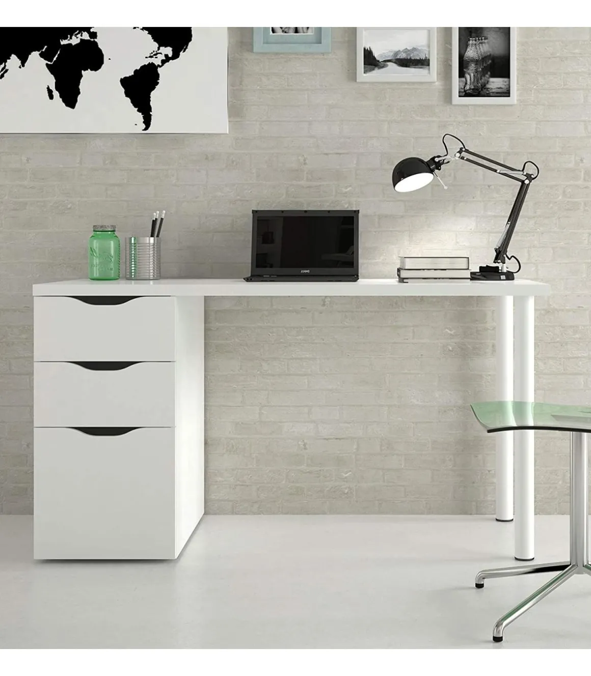 Mesa de ordenador reversible Seul en acabado blanco 74 cm(alto)138 cm(ancho)60 cm(largo)