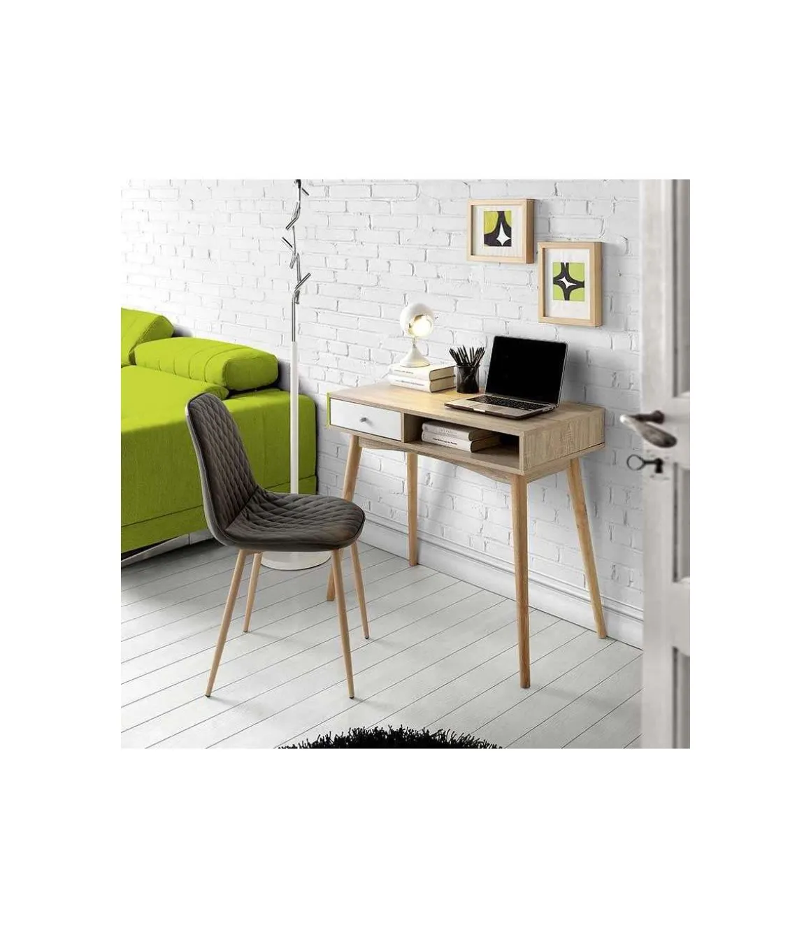Mesa despacho moderna acabado roble/blanco,, 78 cm(alto)90 cm(ancho)45 cm(largo)