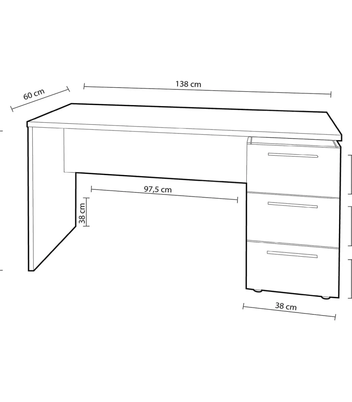 Mesa despacho Tokio tres cajones blanco artik 74 cm(alto)138 cm(ancho)60 cm(largo)