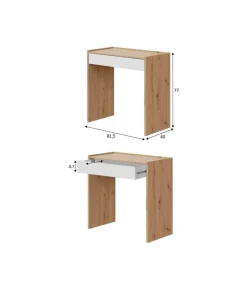 Mesa escritorio Luka con cajón acabado en Roble y Blanco Artik 77 cm(alto) x 82 cm (ancho) x 40 cm (fondo)