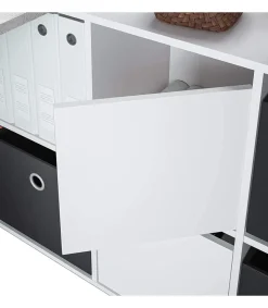 Mesa escritorio reversible con buc modelo Desing acabado en Gris Cemento y Blanco Artik