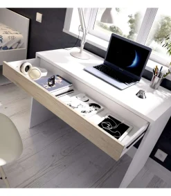 Mesa escritorio Sam con cajón acabado en Blanco y Natural 74.2 cm(alto) x 89.5 cm (ancho) x 49.8 cm (fondo)