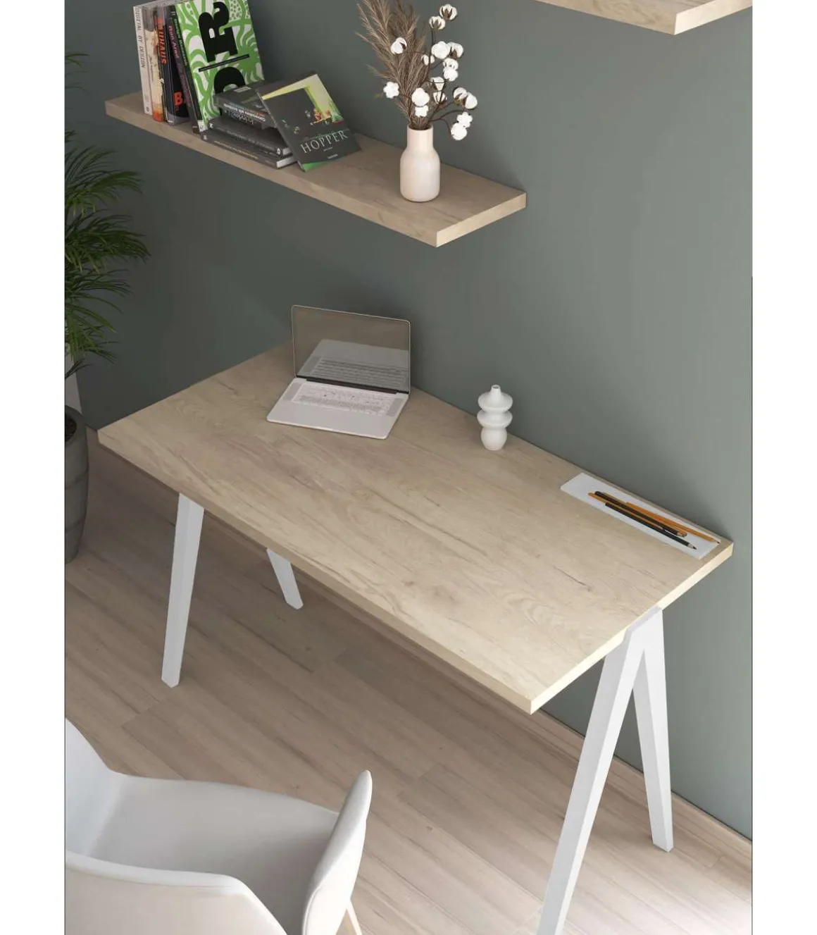 Mesa estudio Mod-635 acabado en color roble combinado con blanco, 60 x 120 x 78 cm (fondo x ancho x alto)