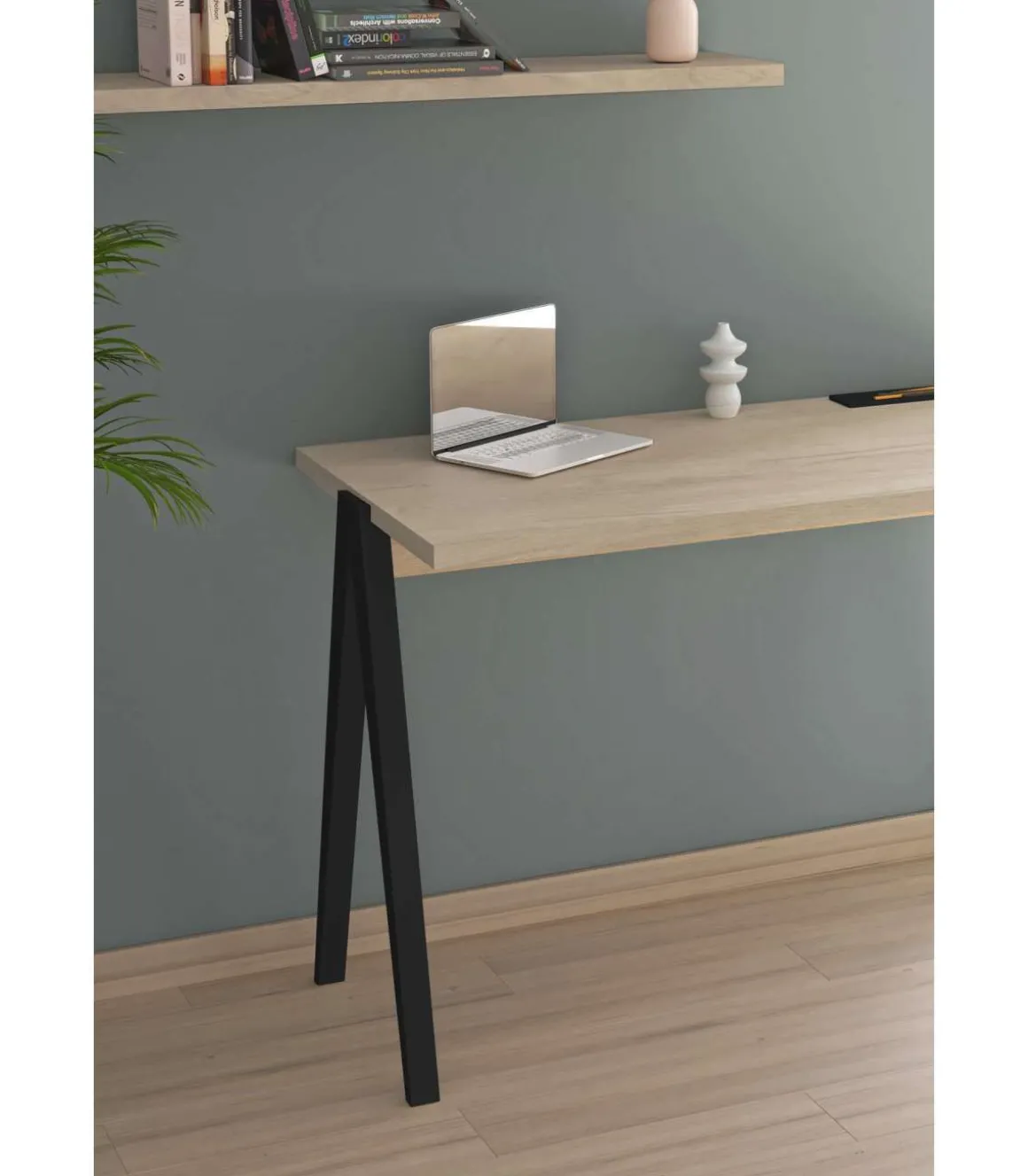 Mesa estudio Mod-635 acabado en color roble combinado con negro, 60 x 120 x 78 cm (fondo x ancho x alto)