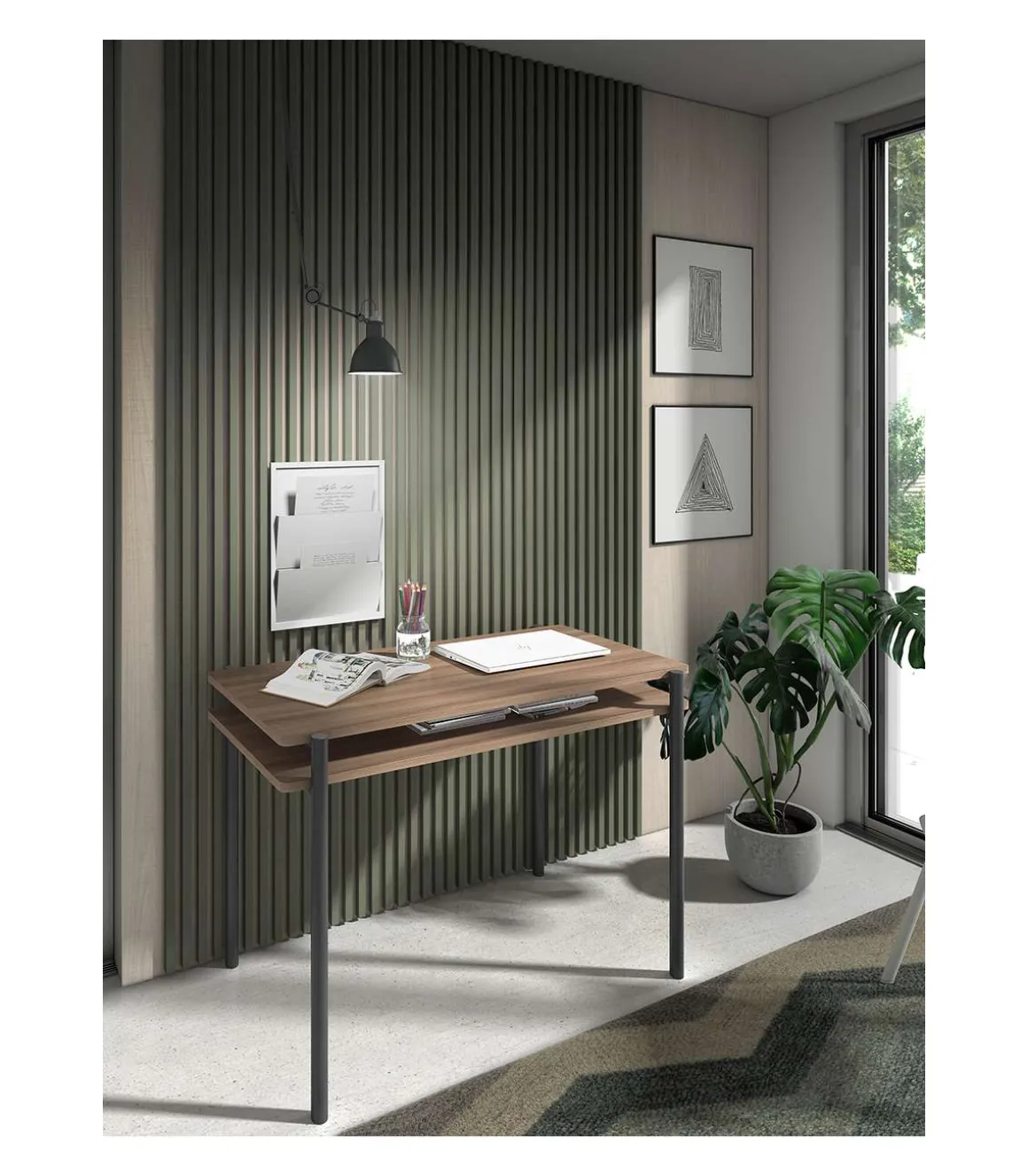 Mesa estudio Mod-Rio acabado nogal/grafito, 54 x 100 x 77 cm (fondo x ancho x alto)