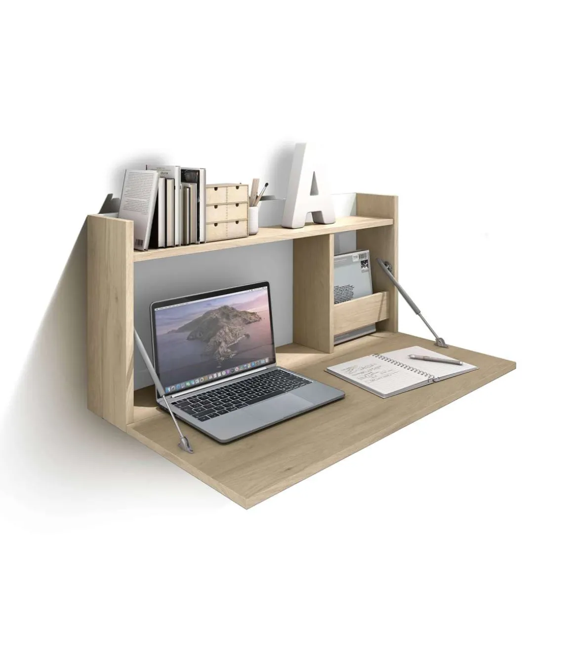 Mesa estudio para colgar Mod-Murillo acabado roble/blanco, 15/46 x 80 x 42 cm (fondo x ancho x alto)