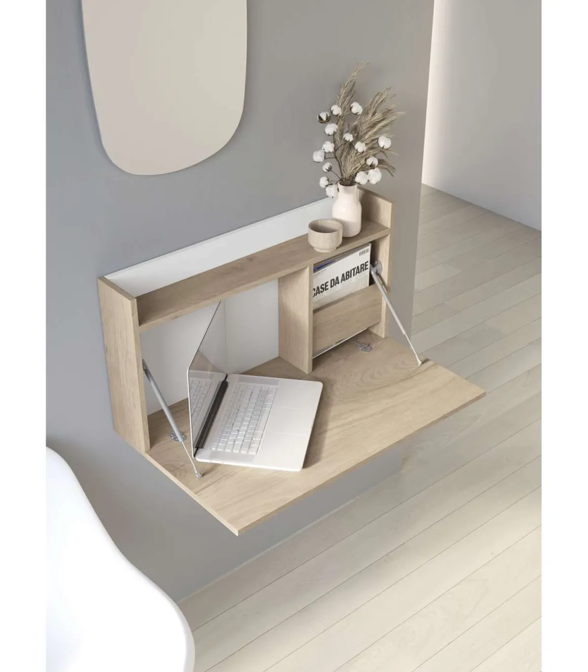 Mesa estudio para colgar Mod-Murillo acabado roble/blanco, 15/46 x 80 x 42 cm (fondo x ancho x alto)