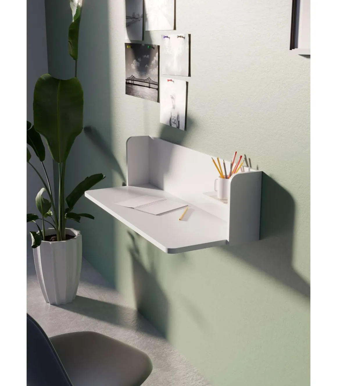 Mesa estudio para colgar Mod-Roman acabado blanco, 35 x 90 x 25 cm (fondo x ancho x alto)