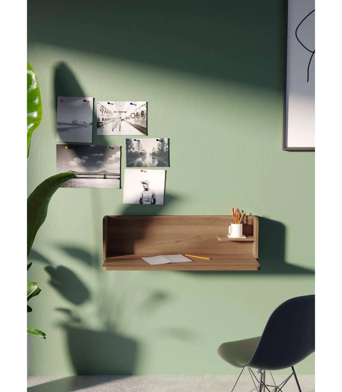 Mesa estudio para colgar Mod-Roman acabado nogal, 35 x 90 x 25 cm (fondo x ancho x alto)