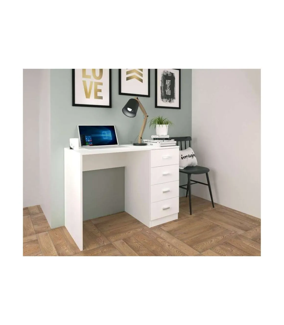 Mesa estudio Saturno en blanco con 4 cajones. 74 cm(alto)100 cm(ancho)50 cm(fondo)