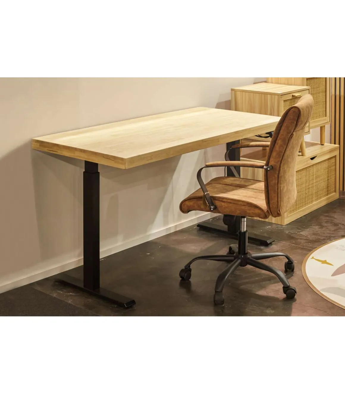 Mesa estudio STAND-140 elevable y motorizada acabado roble nordish/negro, 76/126cm(alto) 120cm(ancho) 70cm(fondo)