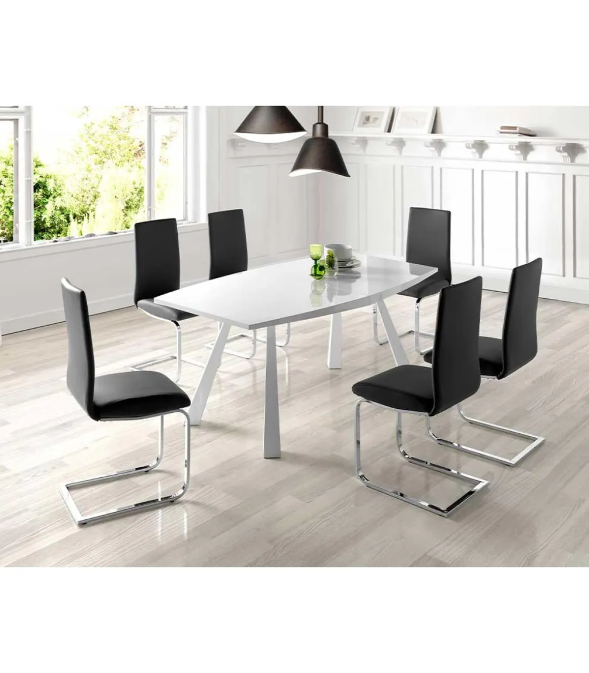Mesa extensible acabado en blanco brillo Astrid, 180/230 x 95 x 76,5 cm (largo x ancho x alto)