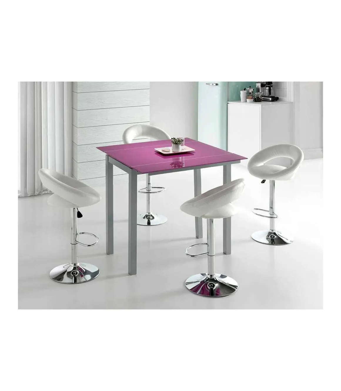 Mesa extensible alta Laia acabado cristal morado, 95 (alto) x 95 (largo) x 55/95 ancho