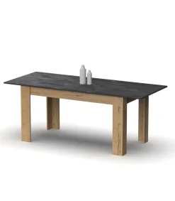 Mesa extensible Kia para salón, cocina acabado roble gold/imitación al marmol, 77cm(alto) 140/195cm(ancho) 80cm(largo)