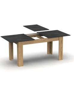 Mesa extensible Kia para salón, cocina acabado roble gold/imitación al marmol, 77cm(alto) 140/195cm(ancho) 80cm(largo)