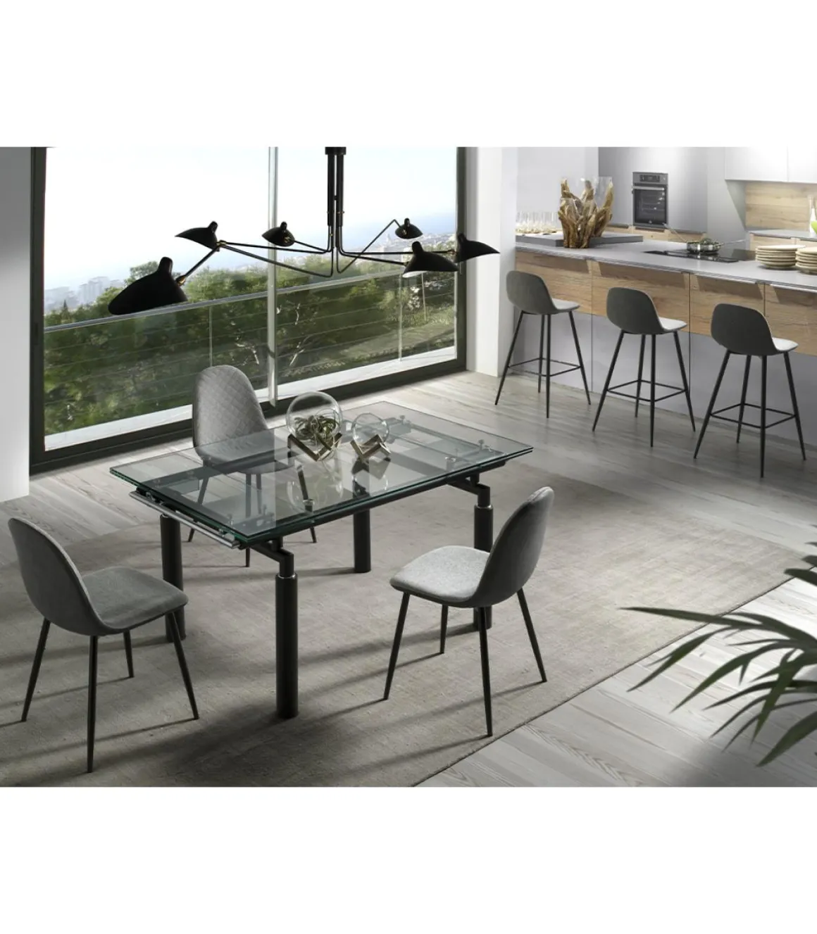 Mesa extensible rectangular sobre de vidrio Camelia, 140/200 x 90 x 76 cm (largo x ancho x alto)