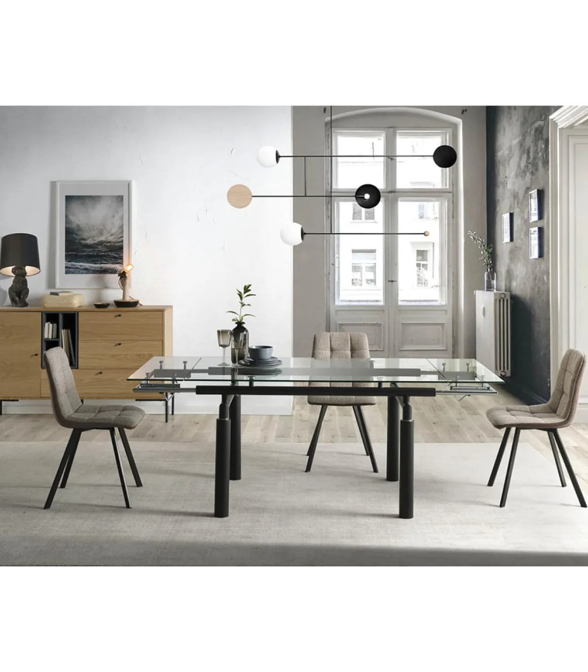 Mesa extensible rectangular sobre de vidrio Camelia, 140/200 x 90 x 76 cm (largo x ancho x alto)