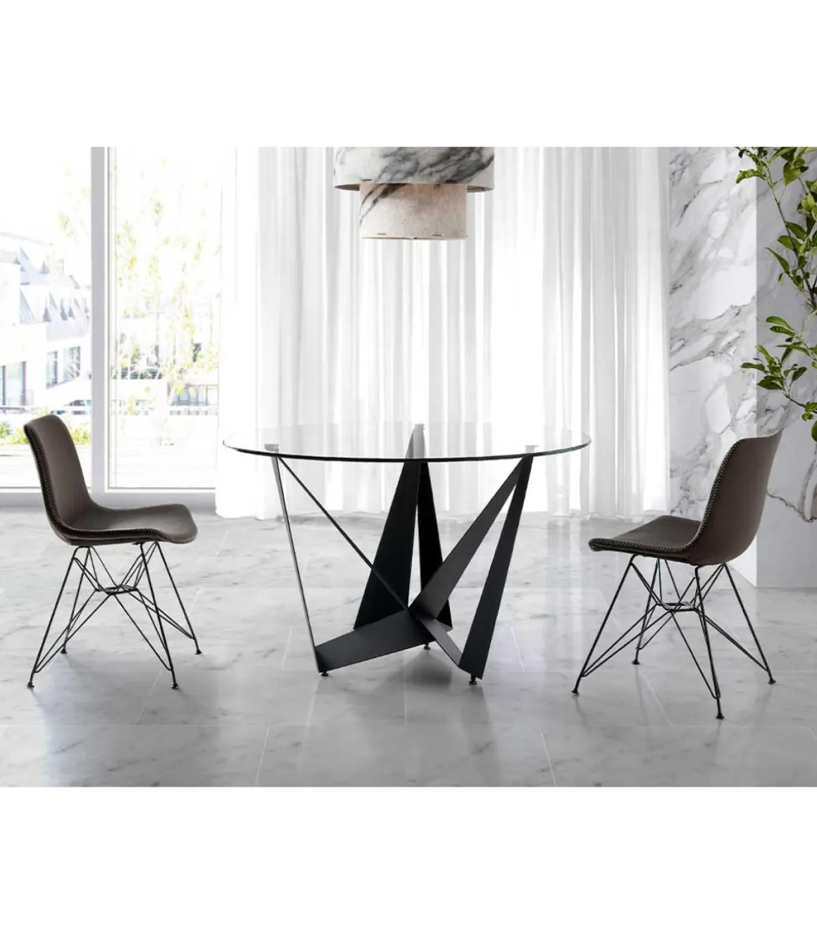 Mesa fija circular de vidrio templado Andrea, 120 x 76 cm (diámetro x alto)