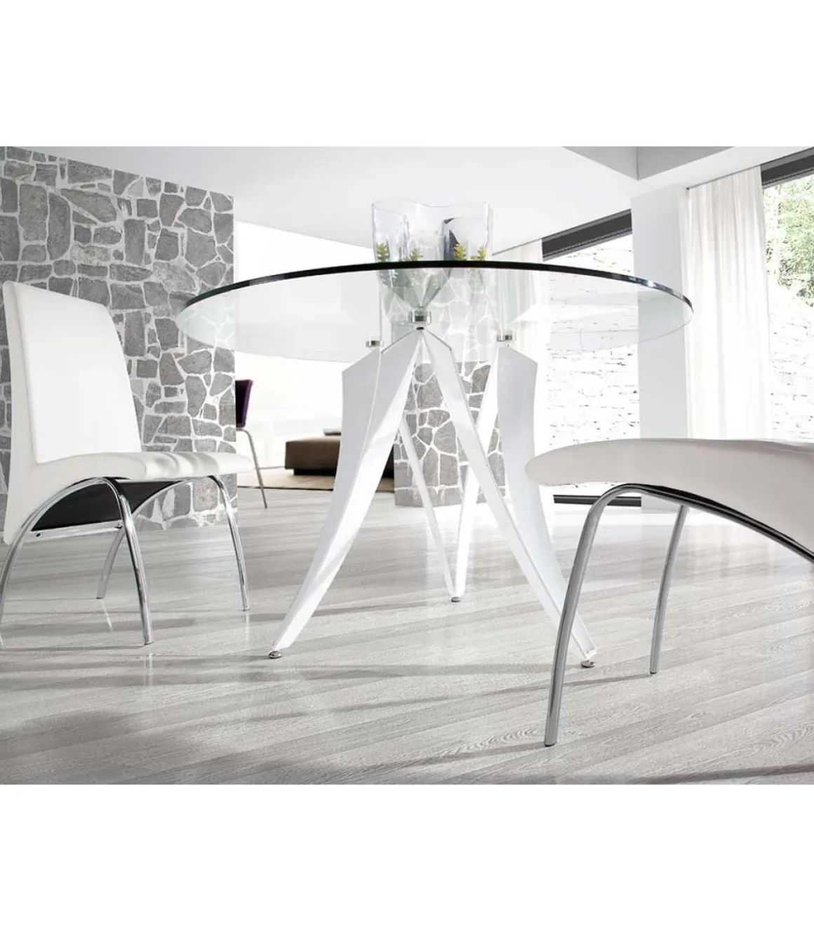 Mesa fija circular de vidrio templado Aroa, 120 x 77 cm (diámetro x alto)
