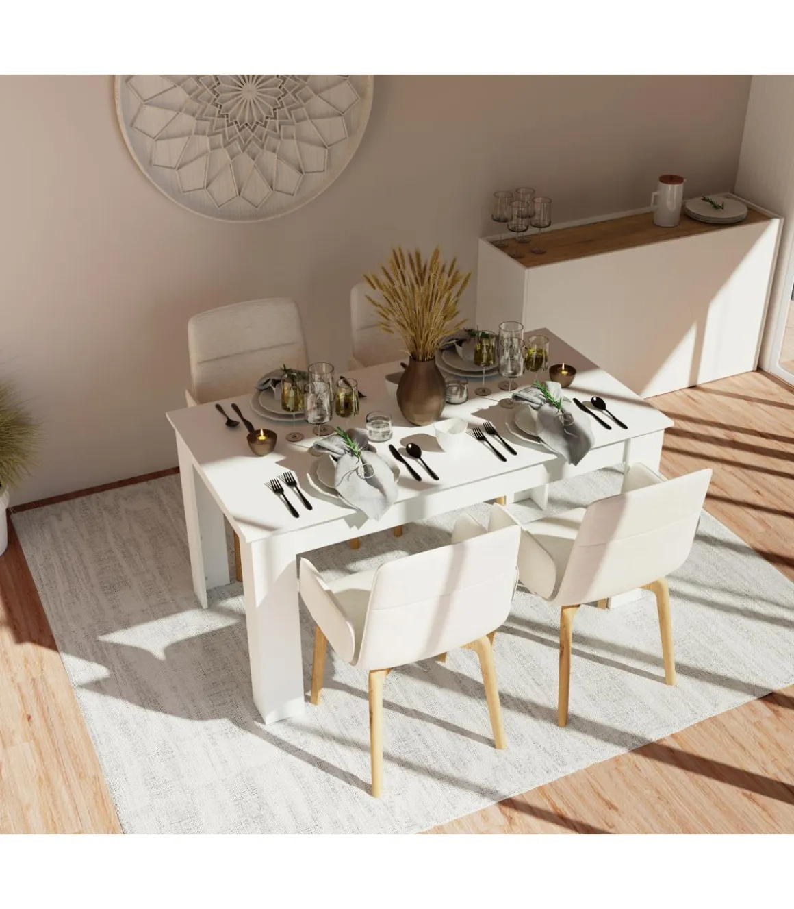 Mesa fija Kia para salón, cocina acabado blanco, 77 cm(alto)140 cm(ancho)80 cm(largo)