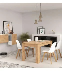 Mesa fija Kia para salón, cocina acabado roble gold, 77 cm(alto)140 cm(ancho)80 cm(largo)