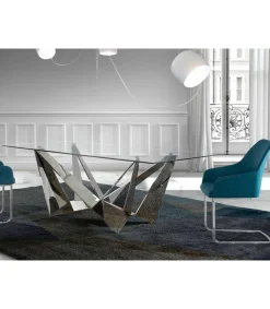 Mesa fija rectangular de vidrio templado Amparo, 220 x 100 x 77 cm (ancho x ancho x alto)