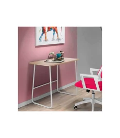 Mesa oficina o despacho patas metálicas en acabado roble/blanco 76 cm(alto)100 cm(ancho)52 cm(largo)