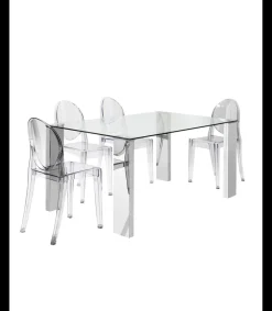 Mesa Orinoco de cristal y patas metálicas. 150 cm(ancho) 76 cm(altura) 90 cm(fondo)
