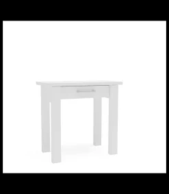 Mesa para cocina, comedor abatible 1 cajón Md-Bety acabado cristal blanco, 80cm(ancho) 75cm(altura) 40/80cm(fondo).