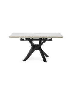 Mesa para comedor extensible Md-Alcoy acabado blanco/negro, 90/150cm(ancho) 76cm(altura) 150cm(fondo).