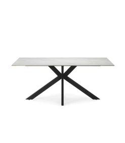 Mesa para comedor fija Md-Samira acabado blanco/negro, 180cm(ancho) 76cm(altura) 90cm(fondo).