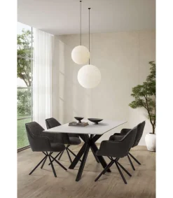 Mesa para comedor fija Md-Samira acabado blanco/negro, 180cm(ancho) 76cm(altura) 90cm(fondo).