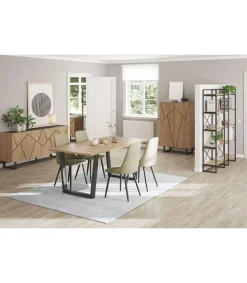 Mesa para comedor rectangular fija Md-Francis acabado natural/negro, 180cm(ancho) 75cm(altura) 100cm(fondo).