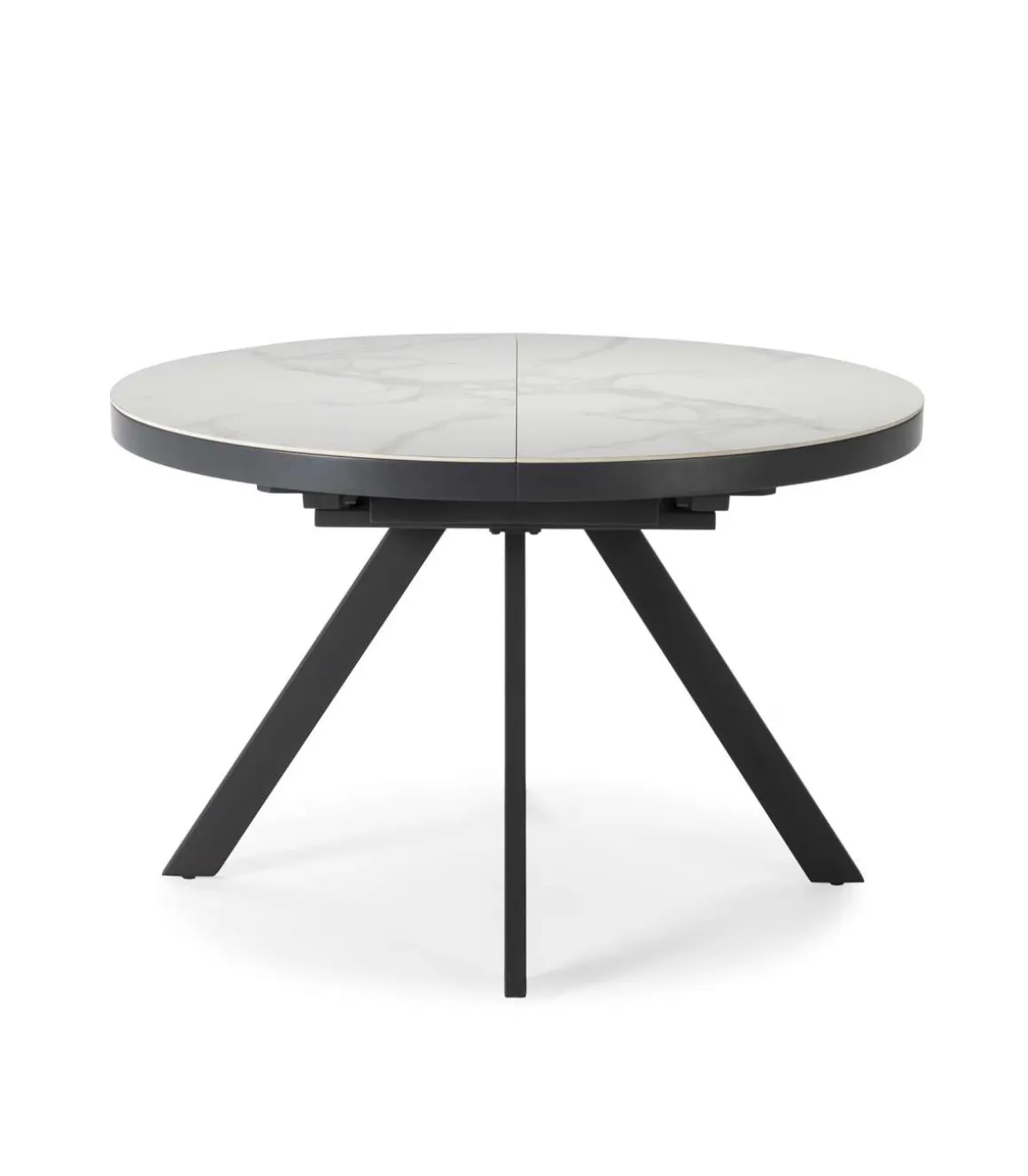 Mesa para comedor redonda extensible Md-Lana acabado cerámica blanca, 120/160cm(ancho) 76cm(altura) 120cm(fondo).