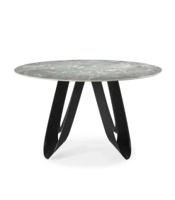 Mesa para comedor redonda fija Md-Amelia acabado cerámica verde, 135cm(ancho) 76cm(altura) 135cm(fondo).