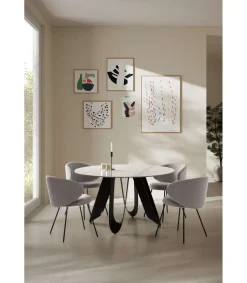 Mesa para comedor redonda fija Md-Amelia acabado cerámica blanca, 135cm(ancho) 76cm(altura) 135cm(fondo).