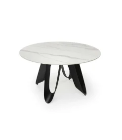 Mesa para comedor redonda fija Md-Amelia acabado cerámica blanca, 135cm(ancho) 76cm(altura) 135cm(fondo).