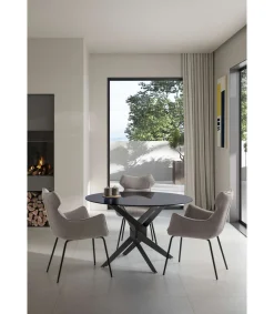 Mesa para comedor redonda fija Md-Jimena acabado gris, 140cm(ancho) 76cm(altura) 140cm(fondo).