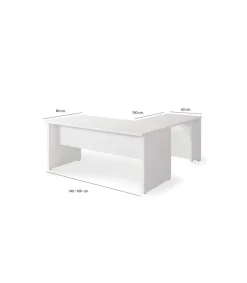 Mesa para oficina o estudio esquinero acabado blanco, 73 cm(alto)160/180 cm(ancho)80/60 cm(fondo)